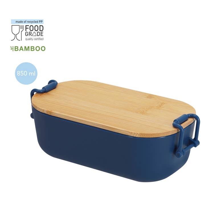 Recycled PP lunchbox with bamboo lid 850 ml for wholesale by Fustik