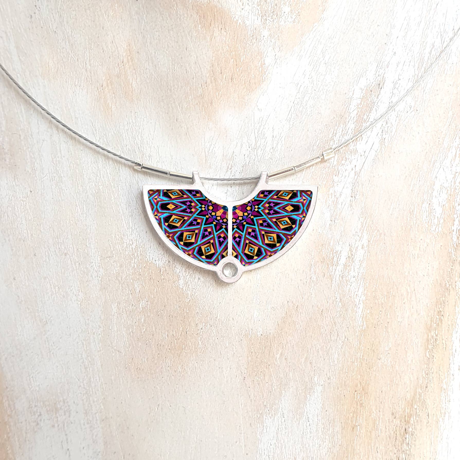 Noa Jewellery - Wholesale Pendant/Charm Necklace - Aluminium Framed Semi Circle Ceramic Necklace10