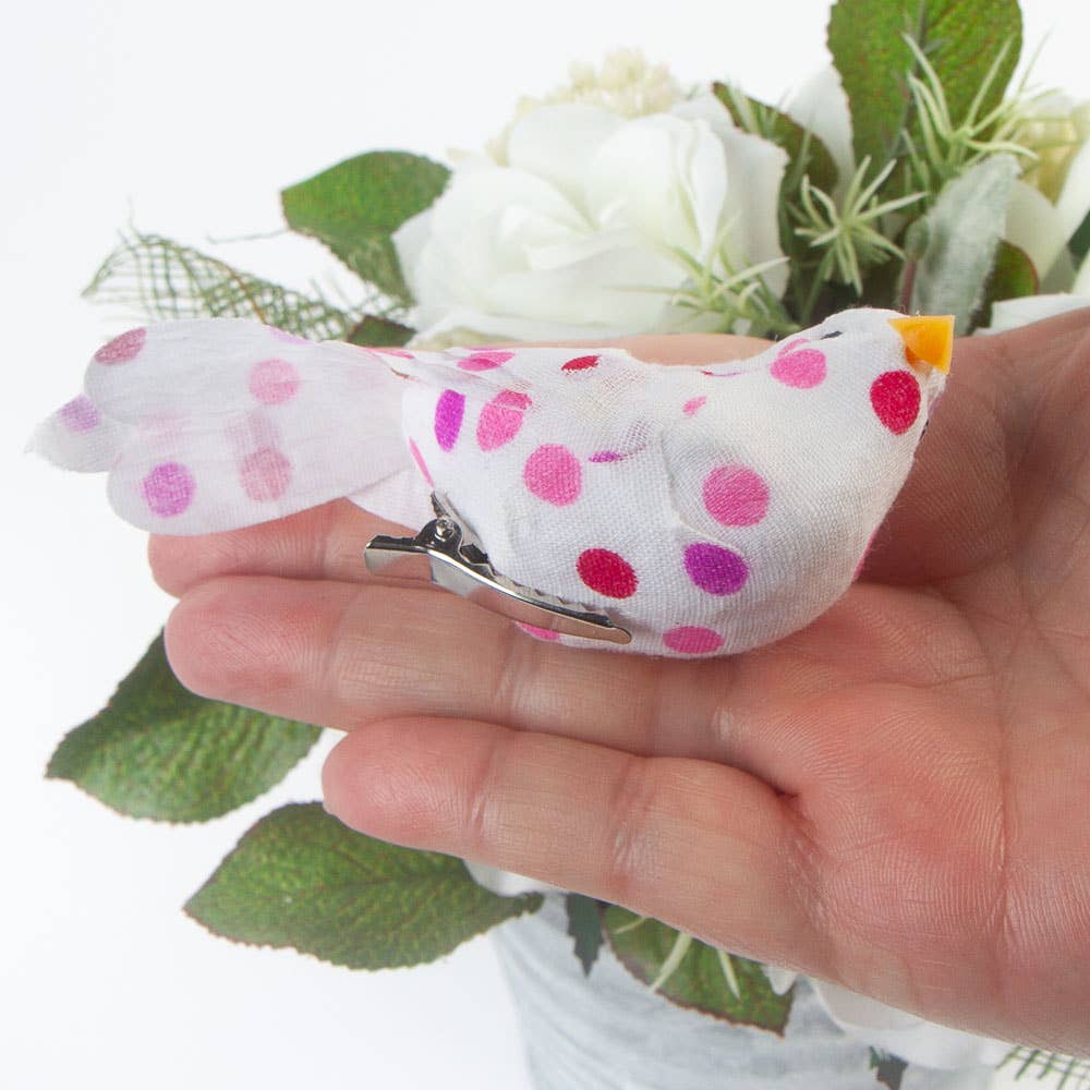 Factory Direct Craft – wholesale Artificial flowers – Assorted Floral Pattern Chickadee Bird with Clips2