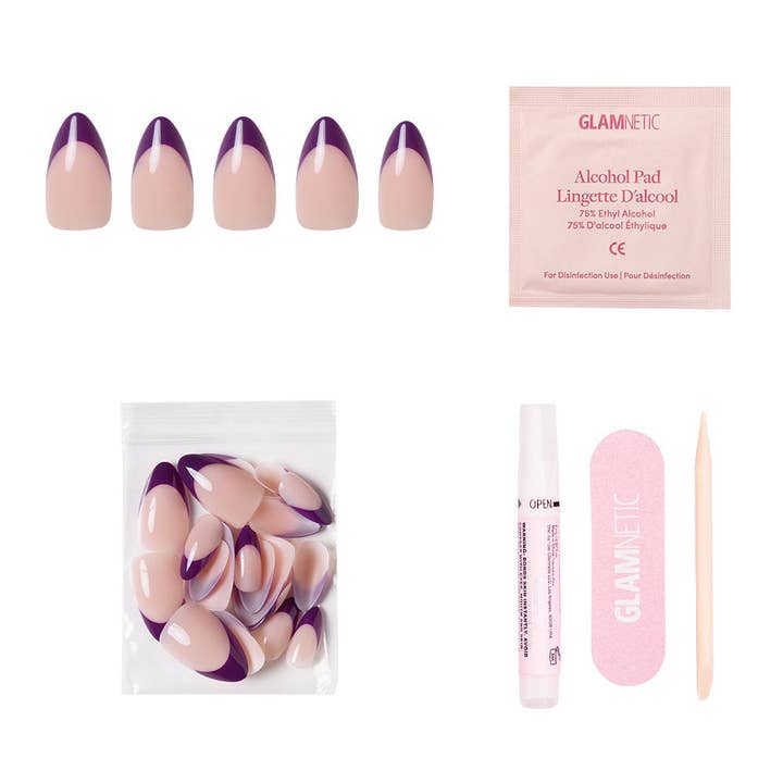 Glamnetic - Wholesale Press-On/Fake Nails - Plum Press-On Nails | Purple French Tip | Short Almond