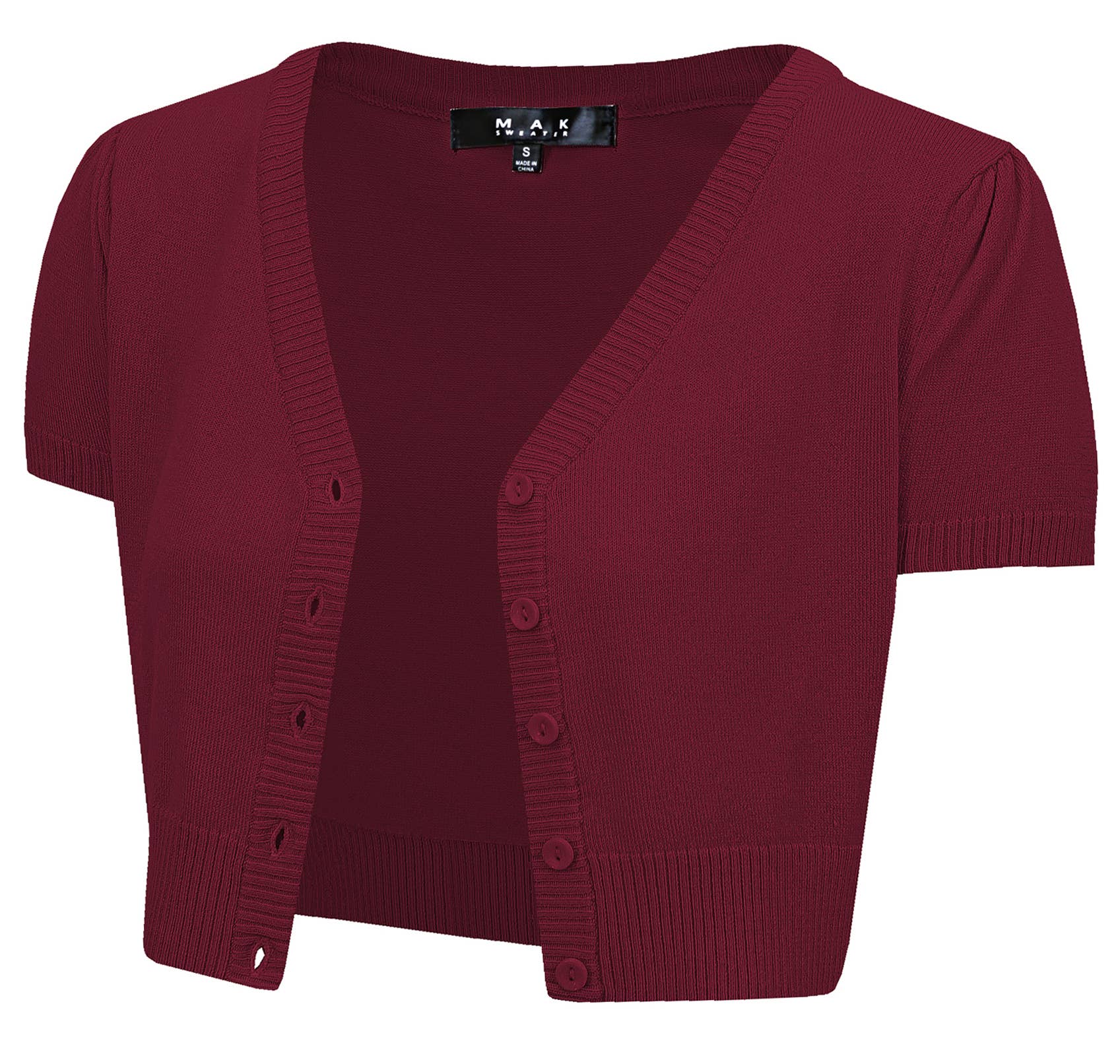 Mak - Vente Cardigan – femme - Cardigan boléro court à manches courtes bouffantes et col en V HB213775