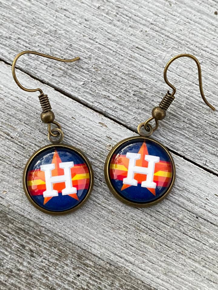 Houston Astros Fan Dangle Earrings Gift for wholesale by Made Brite Creations