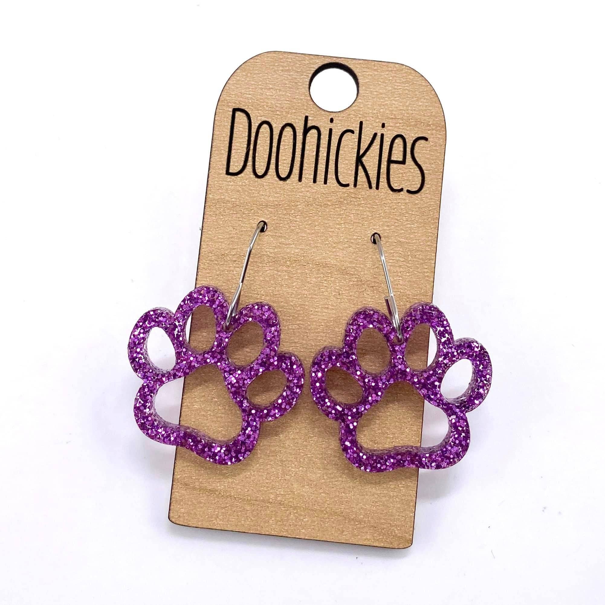 Doohickies - Wholesale Dangle Earrings - 1" Glitter School Spirit Paw Dangles - Custom Spirit Earrings - 9 Color Options2