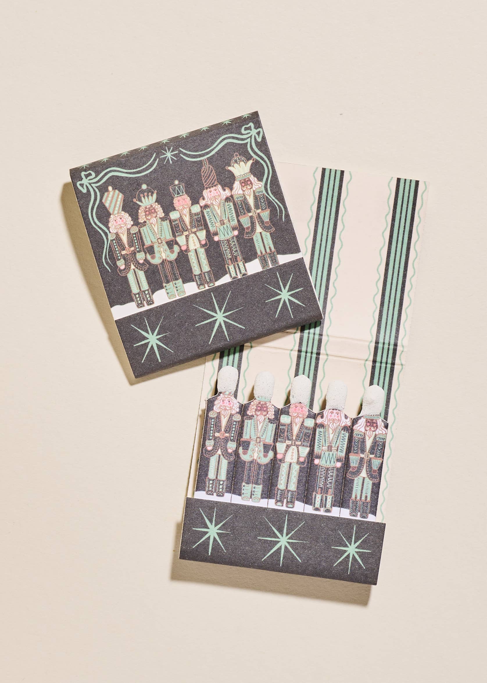 One & Only Paper - Wholesale Matches - Green Nutcracker Printed 10 Stem Matchbooks0