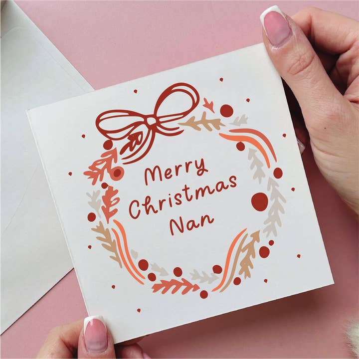 Wreath Merry Christmas Nan Christmas Card for wholesale by Alphabet Studios