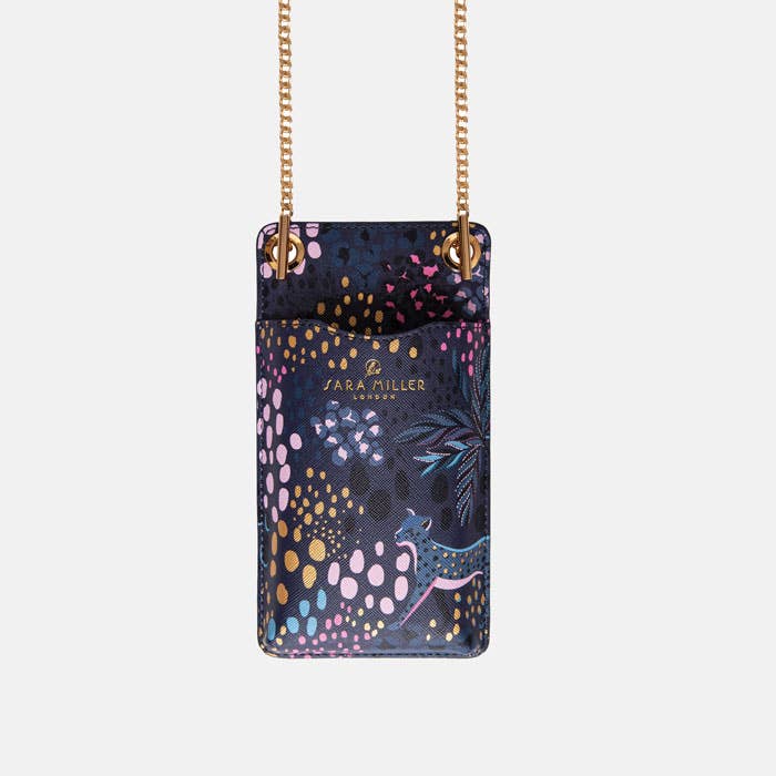 Midnight Leopard Phone Pouch for wholesale by Sara Miller London