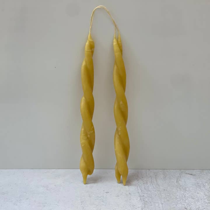 Hand Dipped Twisted Beeswax Taper Candles 9” - Set of 2 for wholesale by Good Deeds Market