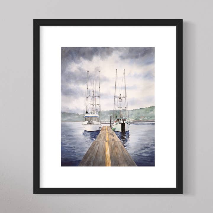 Impression giclée Trollers, impression d'art aquarelle PNW Boats pour la vente par CMarie Northwest