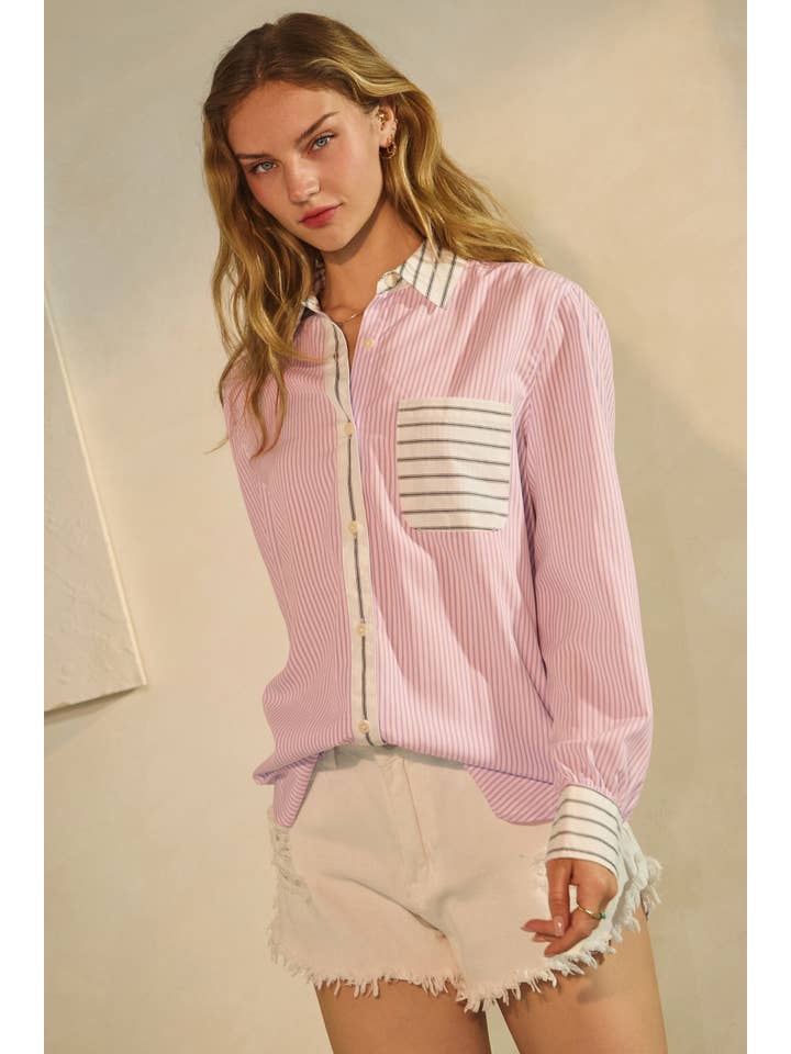 Oddi - Wholesale Button Down Shirt - Women's - Relaxed Striped Shirt4