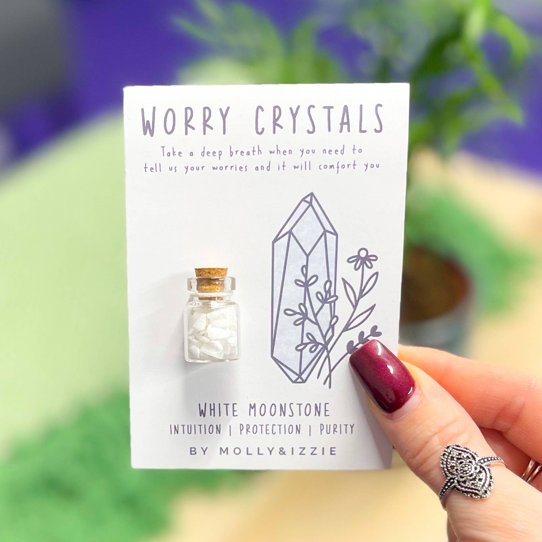 by Molly&Izzie - Wholesale Spiritual Stone/Crystal - White Moonstone Worry Crystals on Card1
