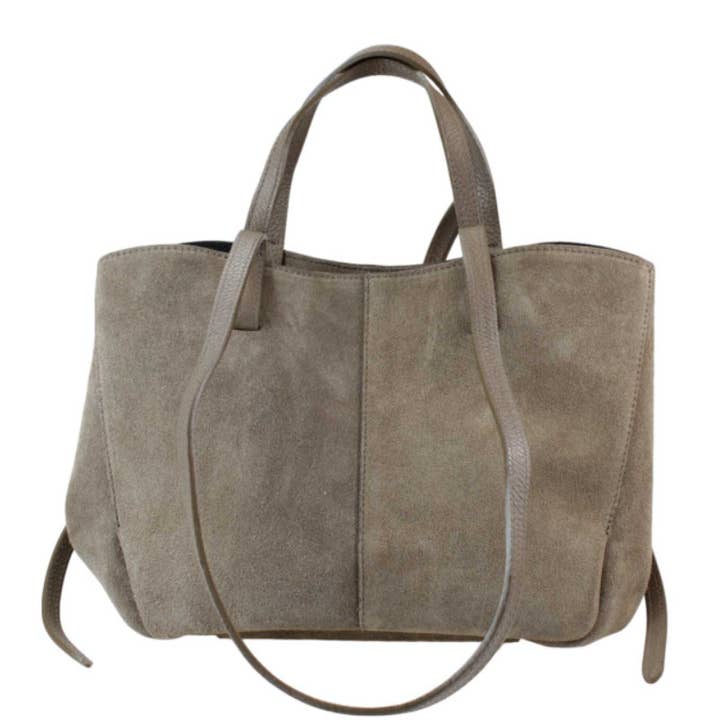 JIJOU CAPRI - Wholesale Tote Bag - Women's - 956 Italian Suede Leather Taupe Travel Bag w/ Leather Pouch