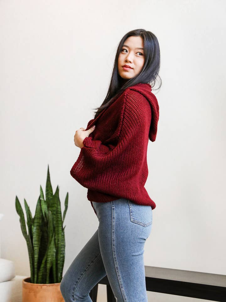 Leto Accessories - Wholesale Cardigan - Women's - Christmas Hooded Rib Knit Cardigan