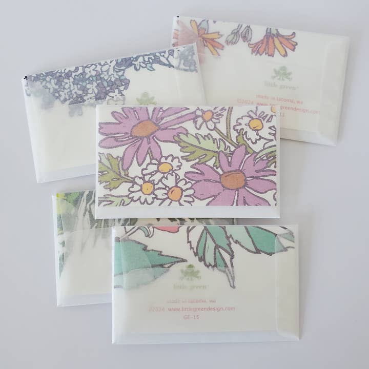 Little Green - Wholesale Stationery/Notecard Set - Pink Lotus Flower Mini Note Card, Florist Gift Tag