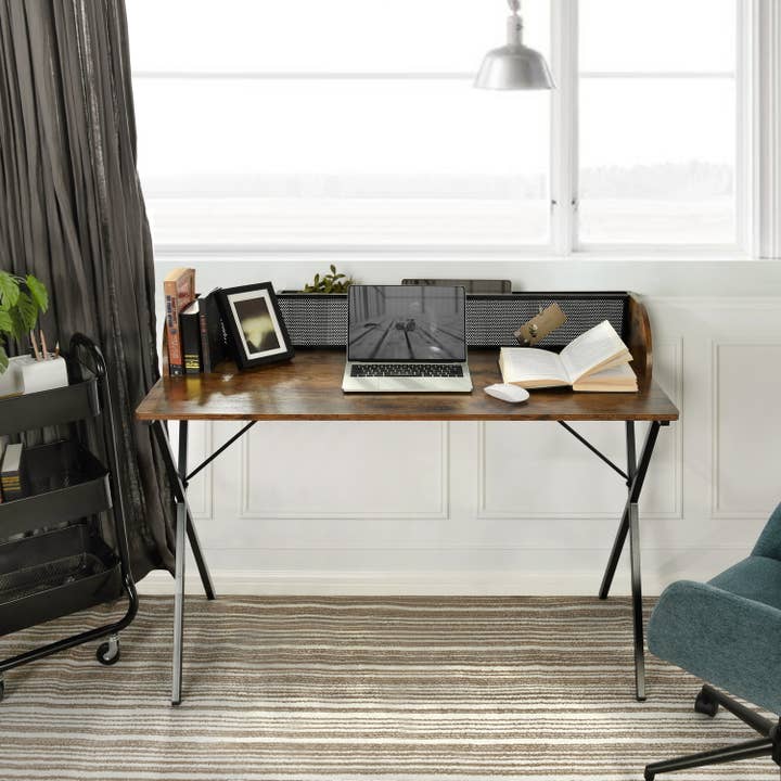 39.4in/47.2in Rustic Industrial Computer Desk w Metal Mesh for wholesale by 39F Inc.