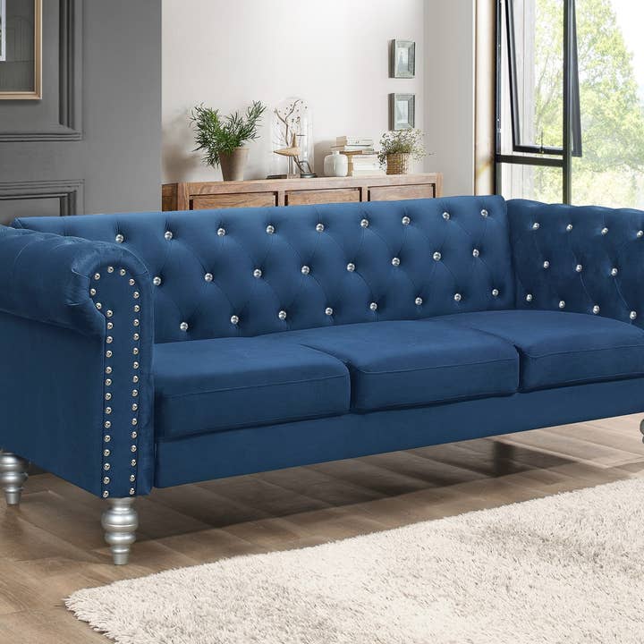 Home Design - Wholesale Sofa - Emma Velvet Rolled Arm Chesterfield Sofa