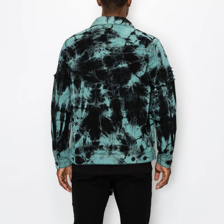 Teal DK185 TIE DYE DENIM JACKET for wholesale on Faire
