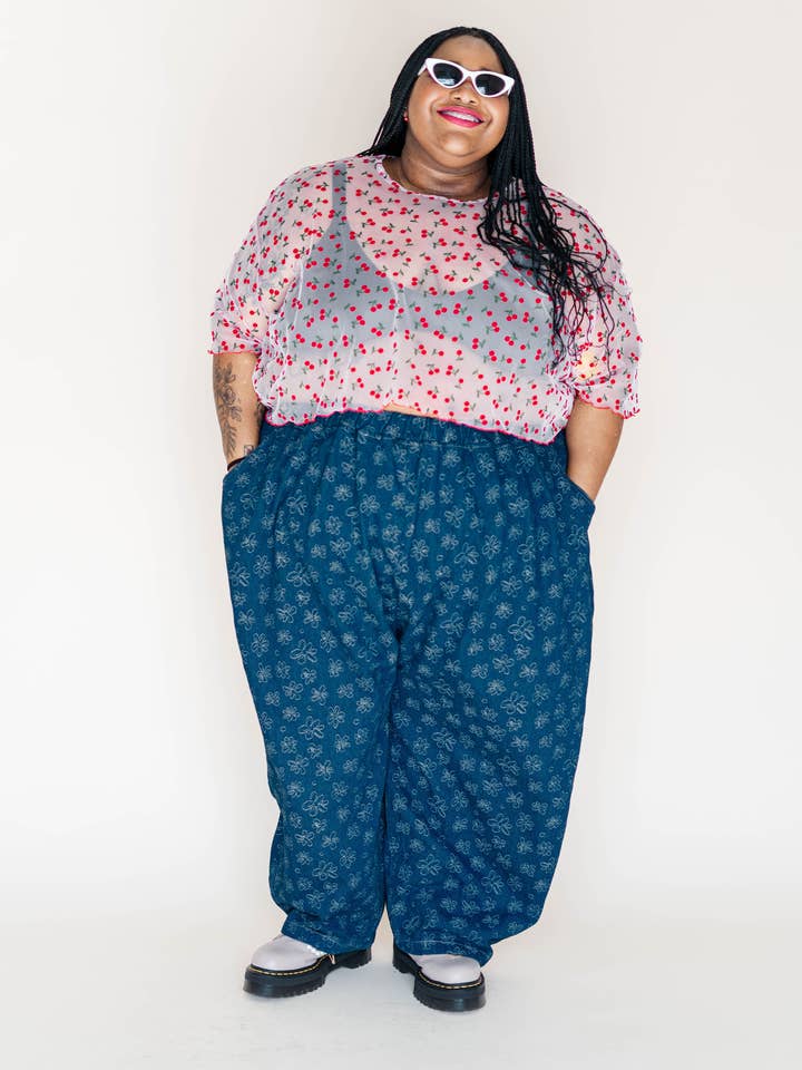 Nettle Studios - Wholesale Pants - Unisex - Size Inclusive Gender Neutral Dark Daisy Denim Balloon Pant7