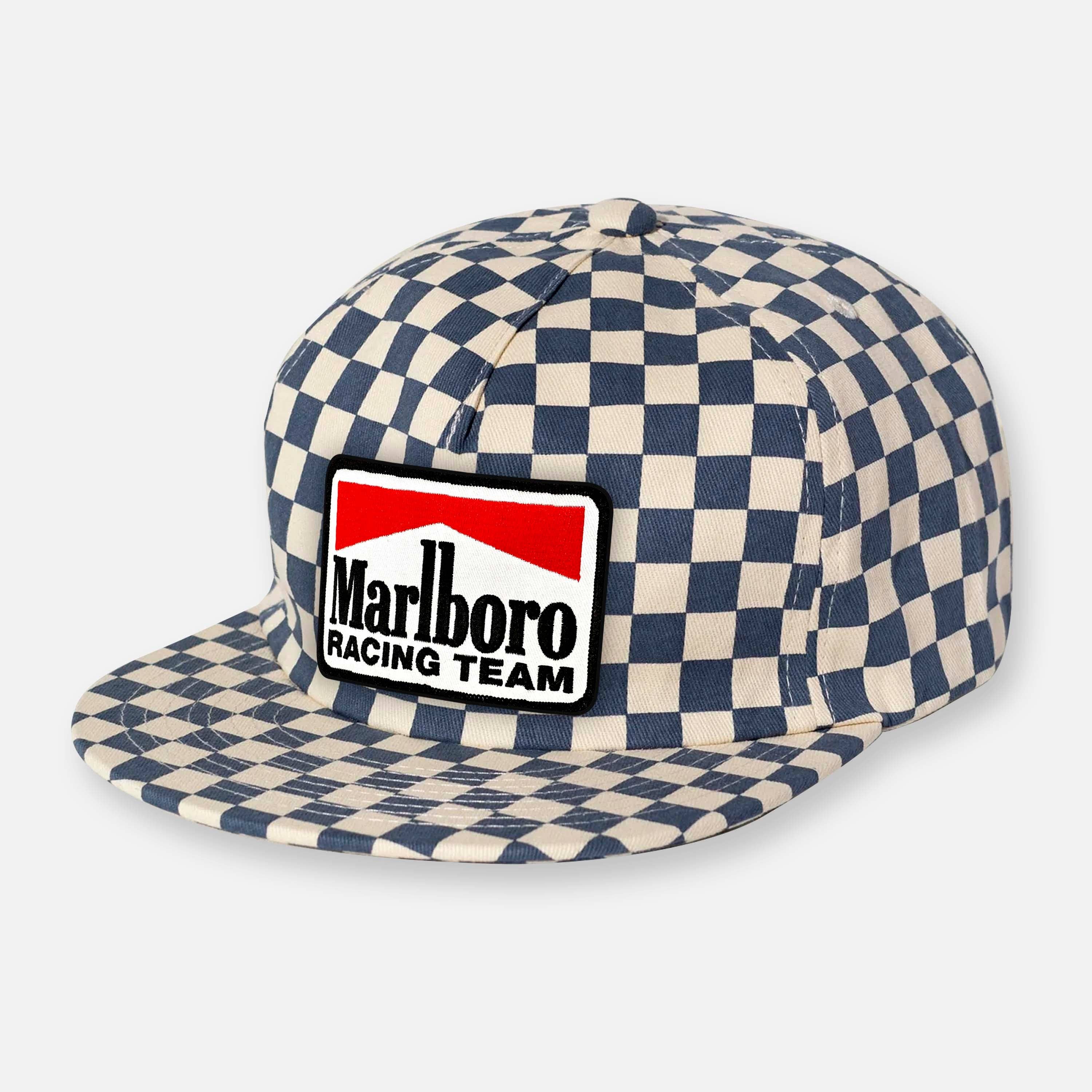Webig Moto Company - Wholesale Flat Brim Cap - Unisex - CHECKERBOARD PIT CREW PATCH HAT COLLECTION SLATE BLUE8