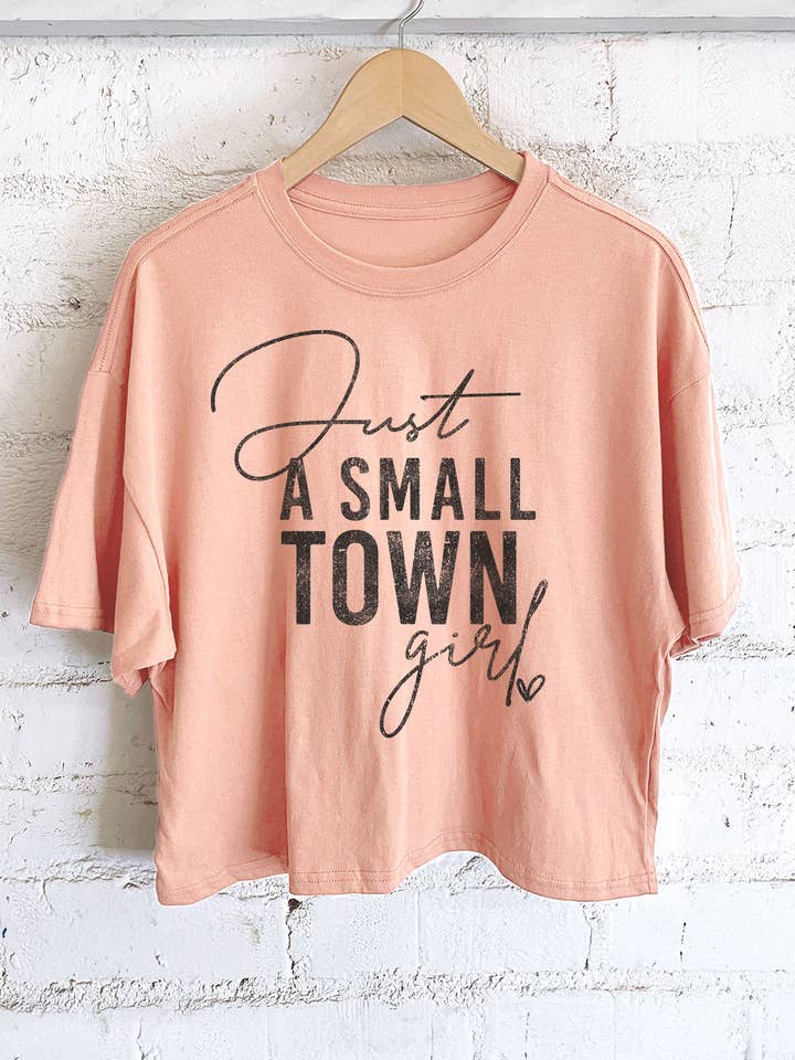JUST A SMALL TOWN GIRL GRAPHIC LONG CROP TOP for wholesale by Rustee Clothing