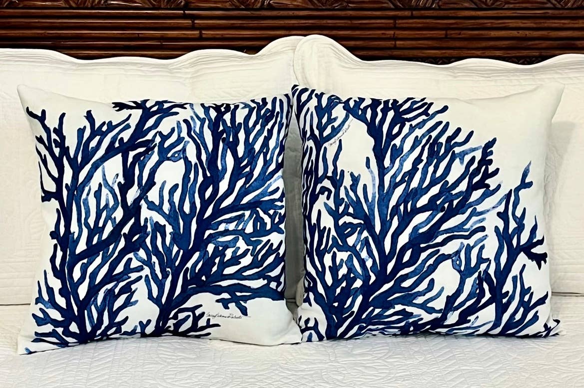 Bamboo Table - Wholesale Throw/Decorative Pillow - Blue Coral Coastal Indoor/Outdoor Throw/Decorative Pillow1