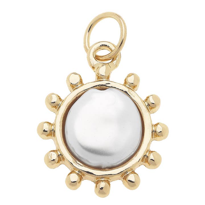 Canvas Style - Wholesale Individual Charm/Pendant - Mother of Pearl Coin Charm in Shiny Gold