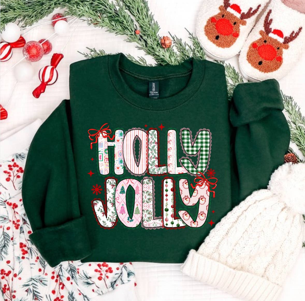 Posh Magnolia Boutique – wholesale Graphic sweatshirt – Women’s – Holly Jolly Women's Coquette Festive Christmas Sweatshirt3