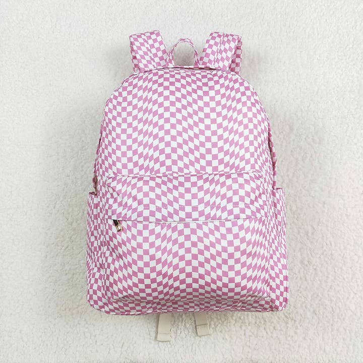 Baby Kids Girls Pink Checkered Backpack Zip Back Bags for wholesale by Aier Wholesale