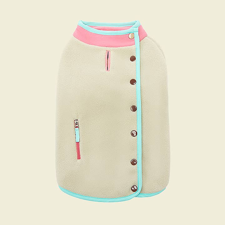 Fleece jack in kaki met drukknopen en kleurrijke accenten voor wholesale door Heinemann Trading GbR