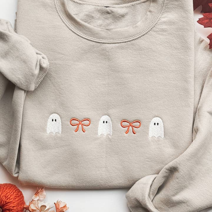 Embroidered Ghost Halloween Sweatshirt | Uni-Sex Clothing for wholesale by Thread Seven