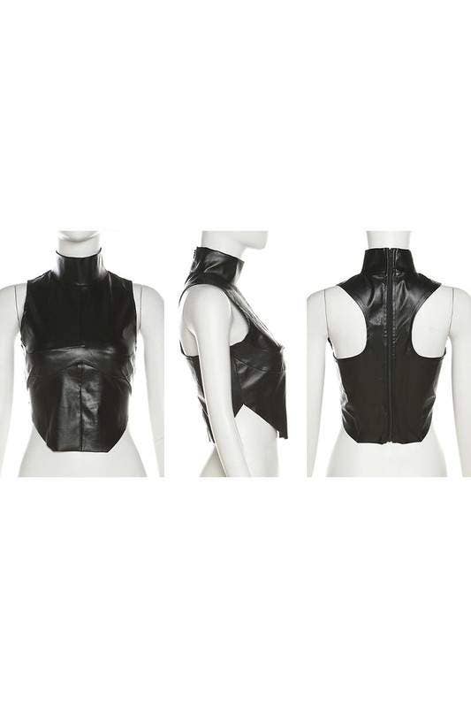 BLACK vinyl sleeveless top for wholesale on Faire8