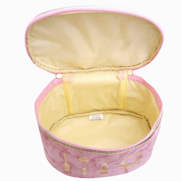 PinktownUSA - Wholesale Makeup/Cosmetic Bag - Marbled Pink Round Cosmetic Pouch