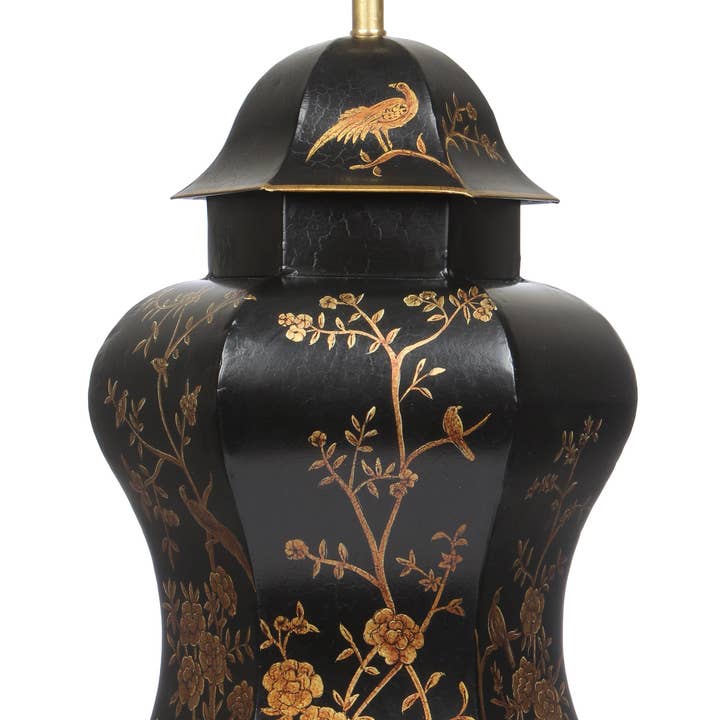 Sort & Guld Skulpteret Sekskantet Lampe for engroshandel hos The Enchanted Home