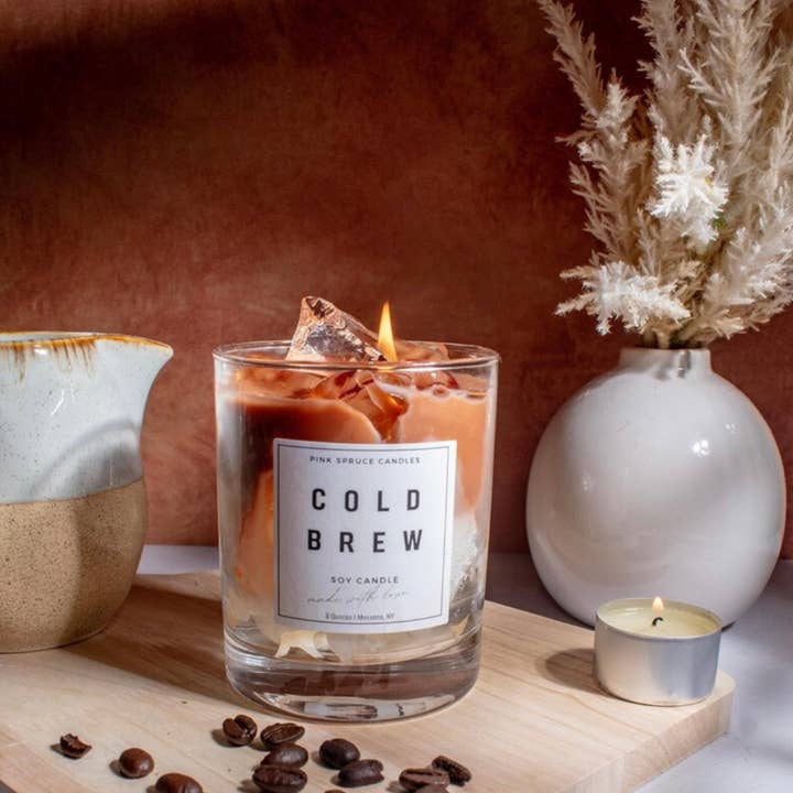 Pink Spruce - Wholesale Jar/Filled Candle - Handpoured Soy Wax Cold Brew Iced Coffee CandleÂ