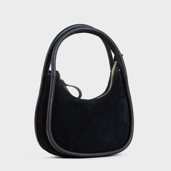 'FAYE' Black Suede Real Leather Shoulder Mini Grab Bag for wholesale by Assots London