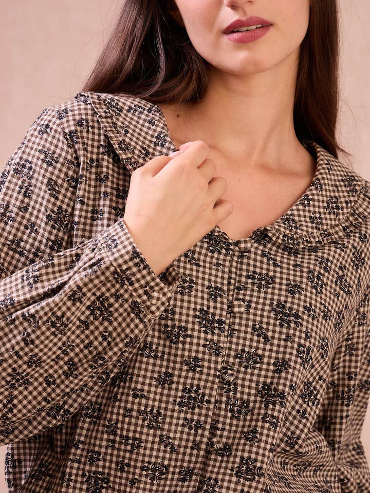 Calie Paris – wholesale Blouse – Women’s – ALAIN Blouse – Checked Cotton with Retro Charm4