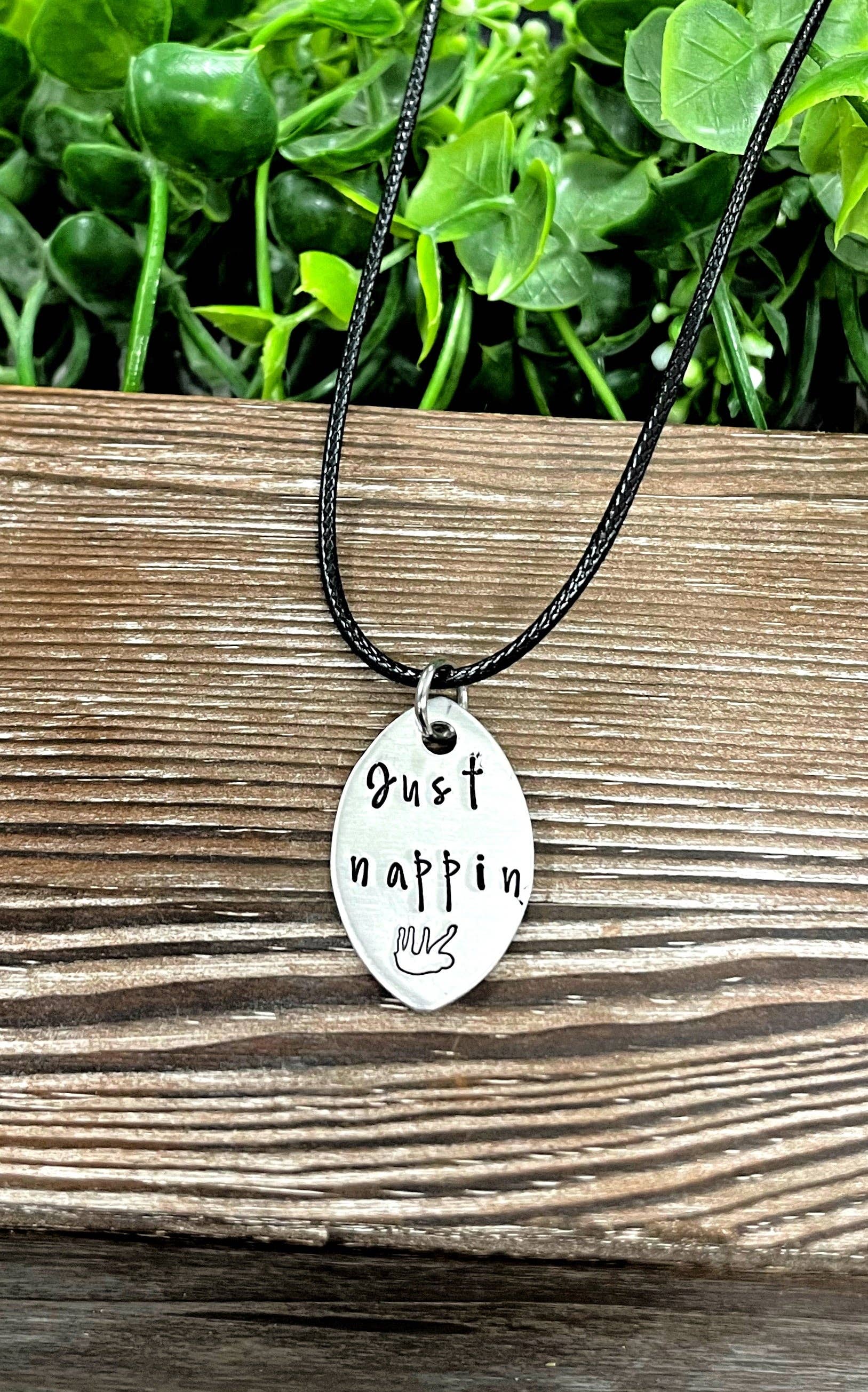 Handmade by Marlayna – wholesale Pendant/charm necklace – Just Nappin Sloth Fun Animal Themed Hand Stamped Necklace2