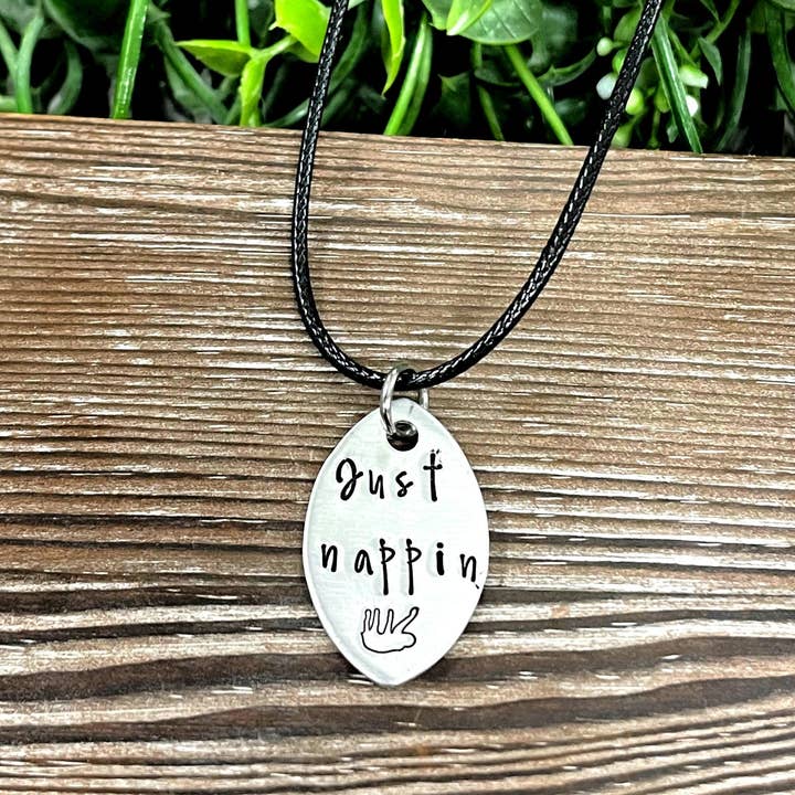 Handmade by Marlayna – wholesale Pendant/charm necklace – Just Nappin Sloth Fun Animal Themed Hand Stamped Necklace2