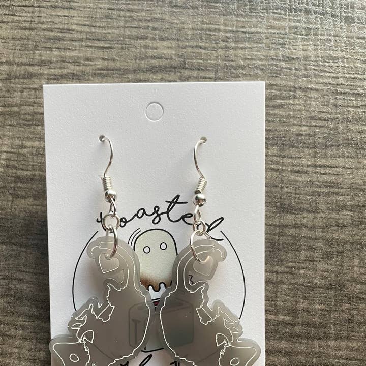 Upside Down Possum with Heart Resin Dangle Earrings for wholesale by Toasted Ghost