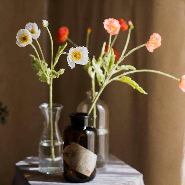 Rustic Reach - Vente Fleurs artificielles - Tige de pavot en soie rose ou blanche de 22 pouces de haut6