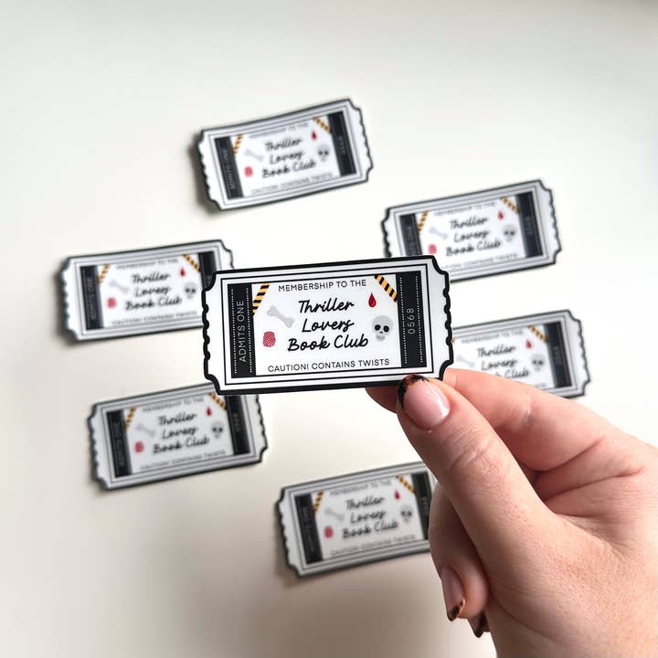 Pegatina Mate | Libro de Entradas del Club de Amantes del Thriller para venta al por mayor de Dolly’s Doodles