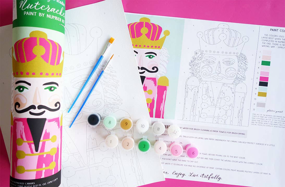 JM Design Studio - Wholesale DIY Craft Kit - Pink Nutcracker Paint by Number Kit with Glitter Paint1
