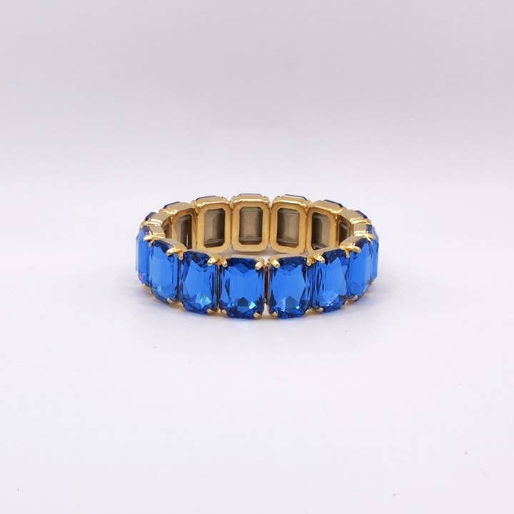 QUÉ MÁS JEWELS - Wholesale Bangle Bracelet - Elastic Lux Octagonal Stones Bracelets - Sapphire Otp