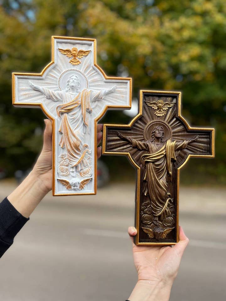Wall Wooden Carved Jesus Crucifix handmade christian art for wholesale by KozakWorkshop