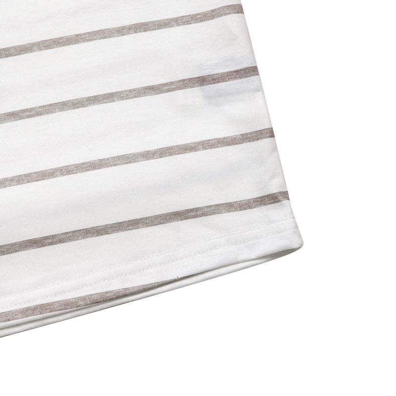 Khaki Retro Striped Long Sleeve T-Shirt for Women Casual Layering Top for wholesale on Faire7