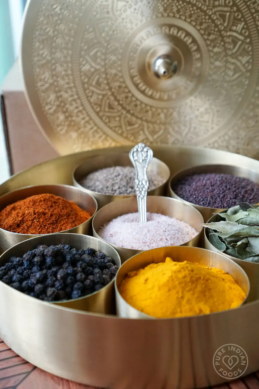 Pure Indian Foods - Wholesale Kitchen Storage/Organizer - Gold Mandala Indian Spice Box + 12-Spice Sampler Gift Set2
