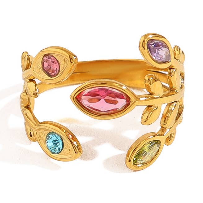 Blad Wrap Ring in Multi & Goud voor wholesale door White Leaf