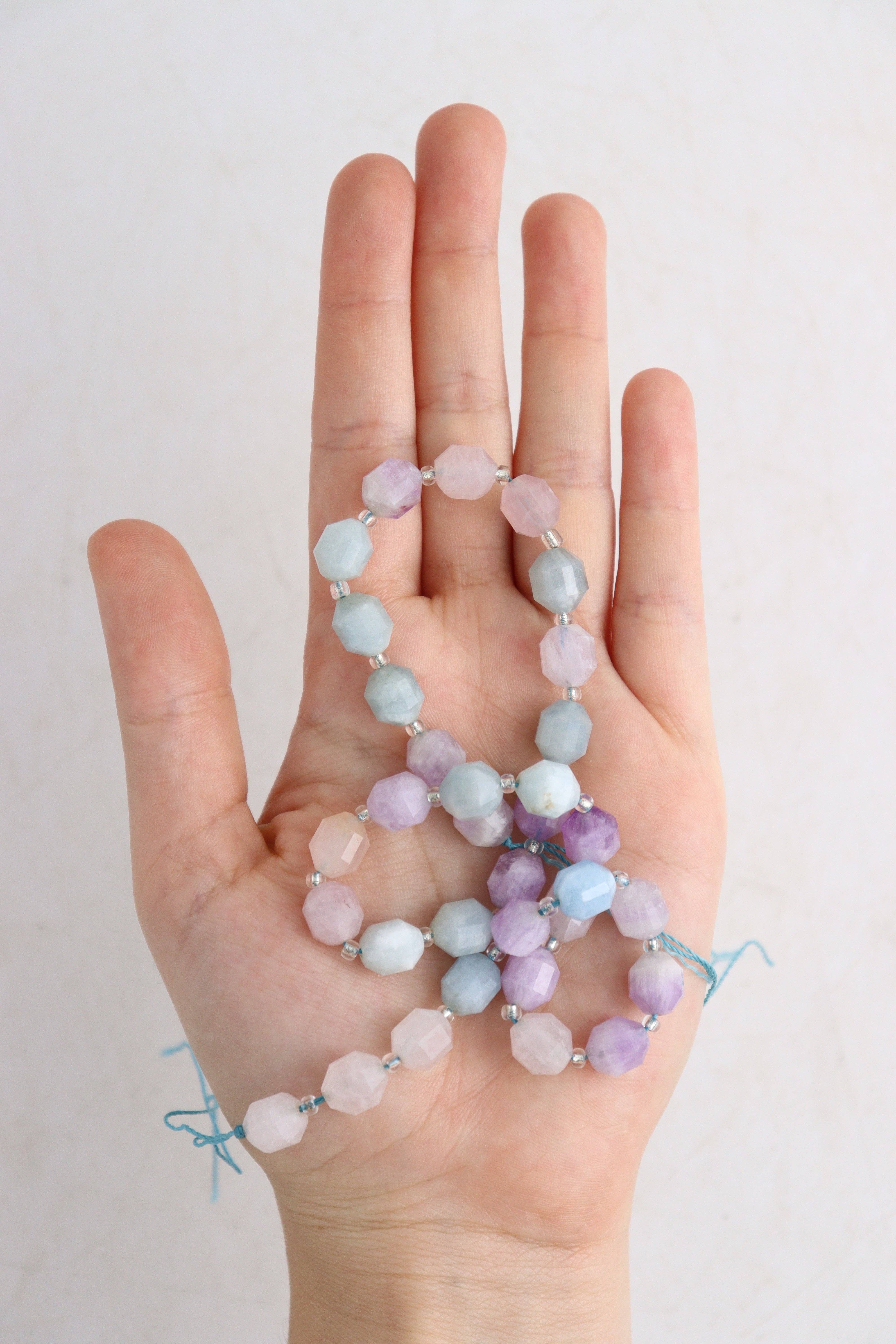 Mi Esperanza Minerals - Wholesale Beads - Amethyst+Aquamarine+Rose Quartz 10mm Faceted Beads with Clear Spacers1