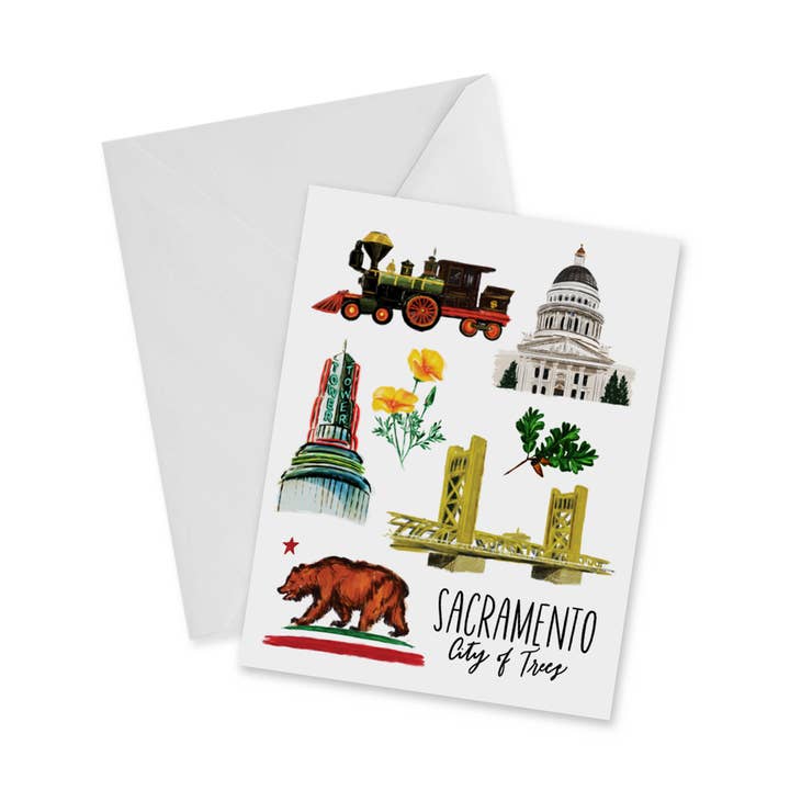 Sacramento Collage - Notecard för wholesale av doodles.ink.