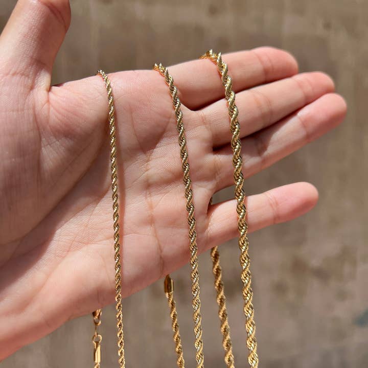 The Bead Bazaar - Wholesale Link & Chain Necklace - Wholesale Gold Filled 3mm Rope Chain, 18KT Bulk Gold Filled Rope Chain, Gold Chains, Gold Filled Chain, Finished Necklaces, Wholesale Rope Chain