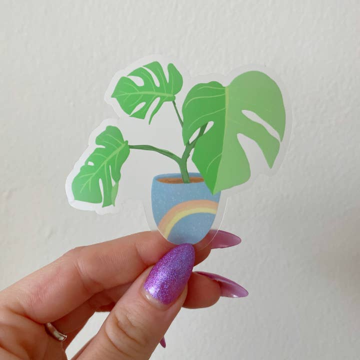 Potted Monstera Transparent Vinyl Sticker for wholesale by Jess Weymouth